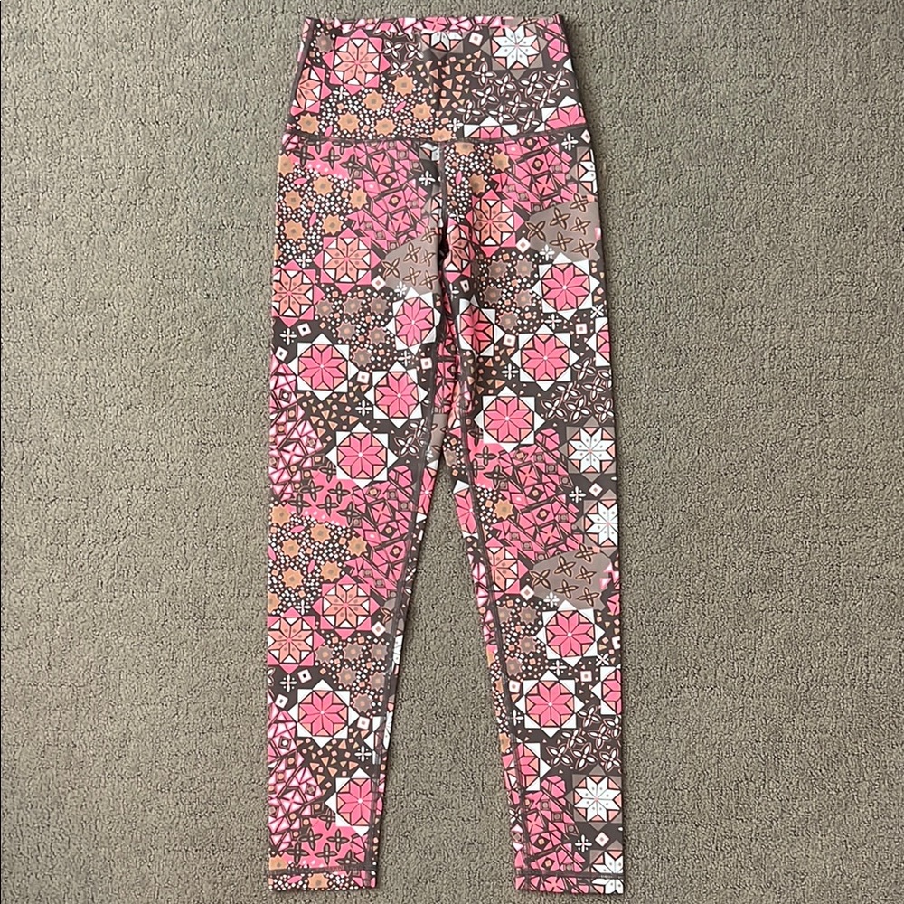 Aerie Mosaic Pink and Brown Leggings